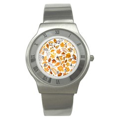 Brown Autumn Leaves Stainless Steel Watch