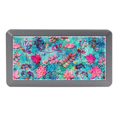 Pink On Blue Leaves Memory Card Reader (mini)