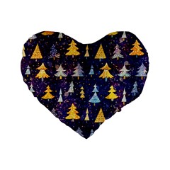 Gold And Blue Trees, Adoxali, Christmas Standard 16  Premium Heart Shape Cushions