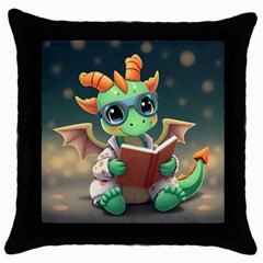 Baby Dragon Reading A Book Throw Pillow Case (black)