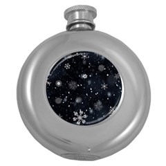 Snowflakes Snow Snowfall Snowing Round Hip Flask (5 Oz)