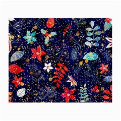 Festive Floral Pattern Christmas Blue Floral Flower Foliage Leaves Pattern Red Snow Winter Small Glasses Cloth