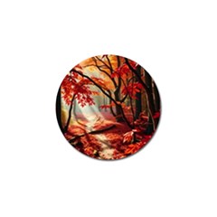 Forest Path Red Nature Golf Ball Marker (4 Pack)