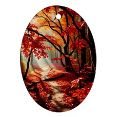 Forest Path Red Nature Oval Ornament (two Sides)