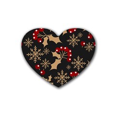 Christmas Pattern With Snowflakes Berries Rubber Heart Coaster (4 Pack)