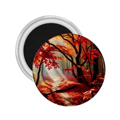 Forest Path Red Nature 2 25  Magnets by Bedest