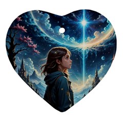 Enchanting Fantasy Night Sky Scene Heart Ornament (two Sides) by ExtraAwesomeSauce