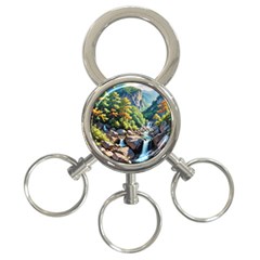 Serene Mountain Waterfall Landscape 3-ring Key Chain by ExtraGoodSauce