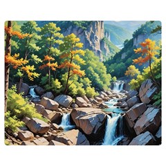 Serene Mountain Waterfall Landscape Two Sides Premium Plush Fleece Blanket (teen Size) by ExtraAwesomeSauce