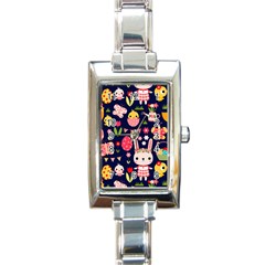 Bunny - Easter Pattern Rectangle Italian Charm Watch