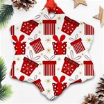 Christmas Texture, Pattern, Red, Craciun, Christmas, Bow, Gift Snowflake Ornament (Two Sides) Back