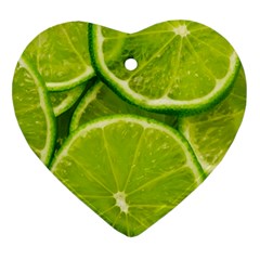 Lime Slices Close Up, Fresh, Fruit, Green Lemon Ornament (heart) by kyorashop23