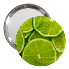 Lime Slices Close Up, Fresh, Fruit, Green Lemon 3  Handbag Mirrors by kyorashop23