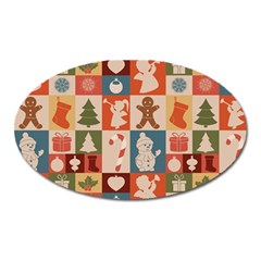 Cute Christmas Seamless Pattern Vector  - Oval Magnet