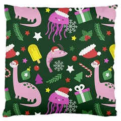 Dinosaur Colorful Funny Christmas Pattern Large Cushion Case (two Sides)