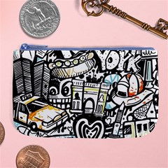 New York City Nyc Broadway Doodle Art Large Coin Purse by Grandong