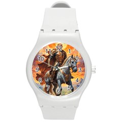 Heroic Trump Warrior In Golden Armor Round Plastic Sport Watch (m) by AwesomeSauce