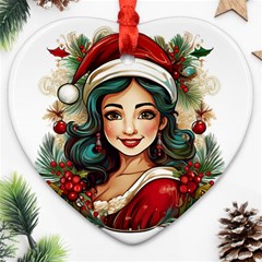 Young Woman With Santa Claus Clothes Isolated Illustration Wb Ornament (heart)