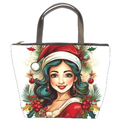 Young Woman With Santa Claus Clothes Isolated Illustration Wb Bucket Bag by dflcprintsclothing