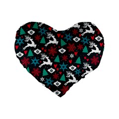 Holiday Season Pattern December Happy Holidays Merry Christmas Winter Family Festive New Year Standard 16  Premium Heart Shape Cushions