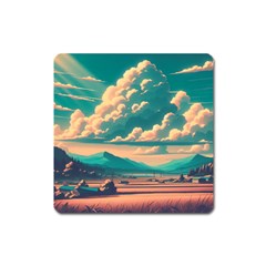 Mountains Countryside Agriculture Square Magnet