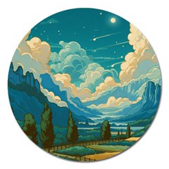 Mountains Rural Countryside Sky Magnet 5  (round)