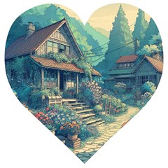 House Garden Building Flowers Wooden Puzzle Heart