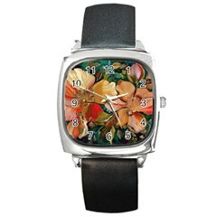  Floral Design 03 Square Metal Watch