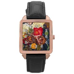 Floral Design 06 Rose Gold Leather Watch 