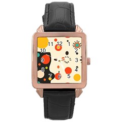 Geometric Design Rose Gold Leather Watch 