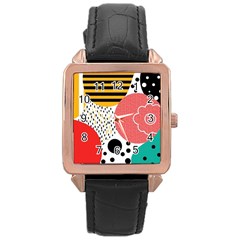 Geometric Design 07 Rose Gold Leather Watch 