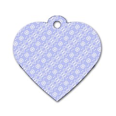 Light Purple And White Floral Pattern Dog Tag Heart (one Side)