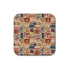 Letters Writing Paper Text Pattern Rubber Coaster (square) by Apenda