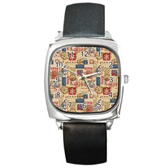 Letters Writing Paper Text Pattern Square Metal Watch