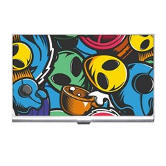 Funky Alien Pattern Abstract Colourful Drawing Business Card Holder by Posterlux