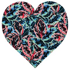 Leaves Pattern Patterns Colorful Wooden Puzzle Heart by Posterlux