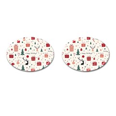 Happy Holiday Xmas Christmas Pattern Cufflinks (oval) by Paksenen