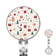 Happy Holiday Xmas Christmas Pattern Stainless Steel Nurses Watch