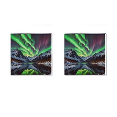 Lake Mountains Aorora Northern Lights Snow Cufflinks (square)