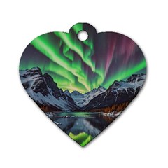 Lake Mountains Aorora Northern Lights Snow Dog Tag Heart (one Side)