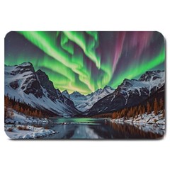 Lake Mountains Aorora Northern Lights Snow Large Doormat by Paksenen