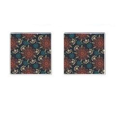 Retro Texture With Orange Flowers Floral Cufflinks (square)