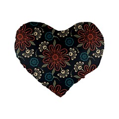 Retro Texture With Orange Flowers Floral Standard 16  Premium Flano Heart Shape Cushions