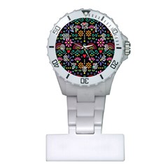 Mexican Folk Art Seamless Pattern Colorful Plastic Nurses Watch