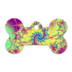 Fractal Spiral Abstract Background Vortex Yellow Dog Tag Bone (two Sides) by Ket1n9