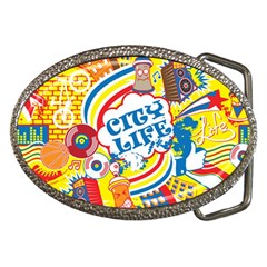 Colorful City Life Horizontal Seamless Pattern Urban City Belt Buckles by Bedest