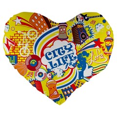 Colorful City Life Horizontal Seamless Pattern Urban City Large 19  Premium Flano Heart Shape Cushions