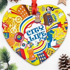 Colorful City Life Horizontal Seamless Pattern Urban City Heart Ornament (two Sides)