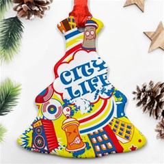 Colorful City Life Horizontal Seamless Pattern Urban City Christmas Tree Ornament (two Sides)