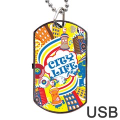 Colorful City Life Horizontal Seamless Pattern Urban City Dog Tag Usb Flash (one Side) by Bedest